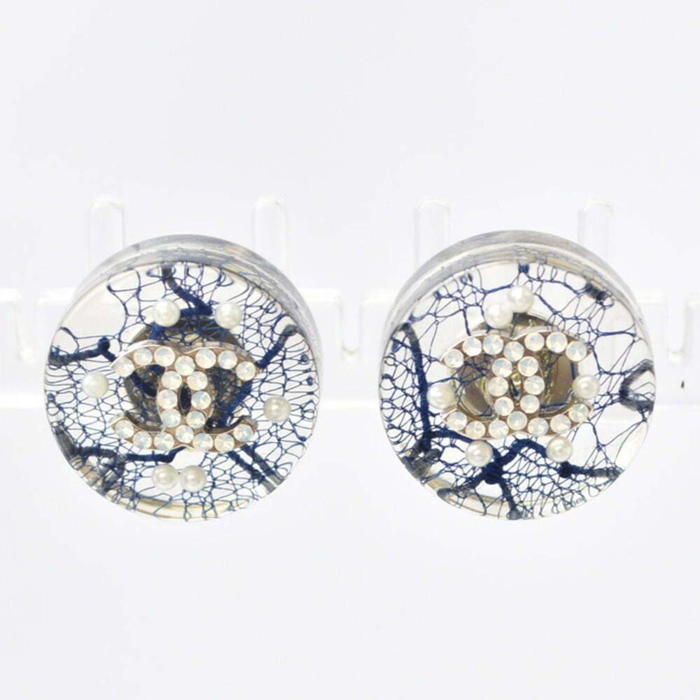 CHANEL Authentic Blue Pearl Logo Earrings